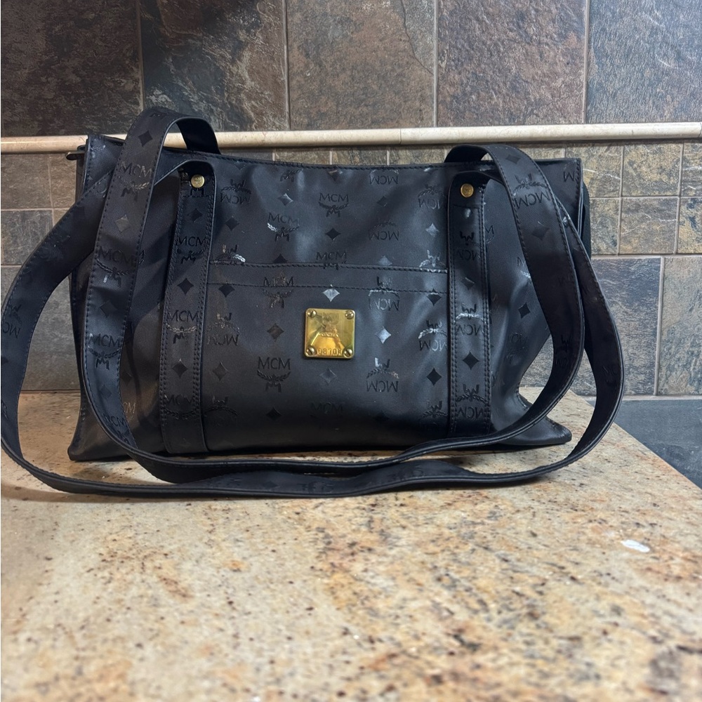 MCM Black Shoulder Bag with Gold Accent